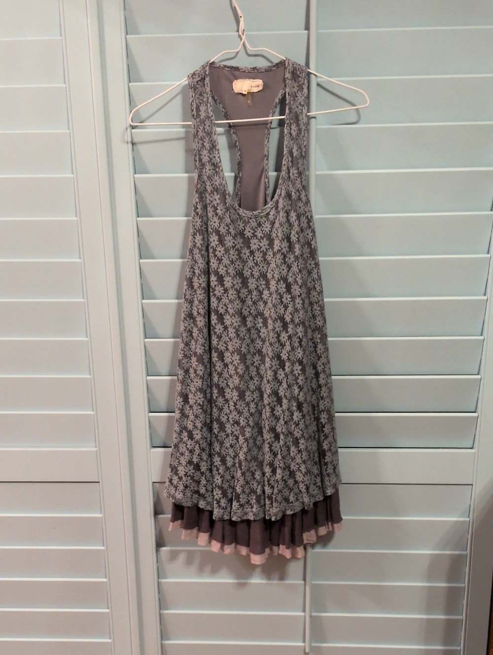 A'Reve Lace-Trim Racerback Dress in Gray and Blush